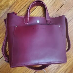 PORTLAND leather Goods Maroon Red  Leather Tote ,crossbody,handle Bag.